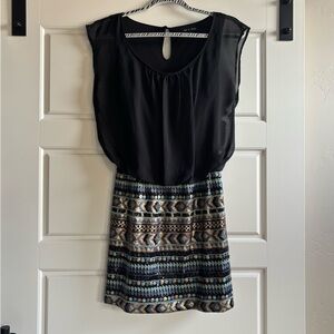 Black and Multicolor Patterned Dress